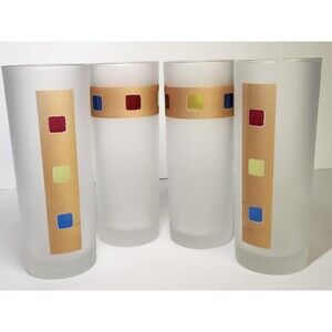 MCM Set Of 4 Highball Jewel Glasses Made In France Dartington Frosted 7" Gold